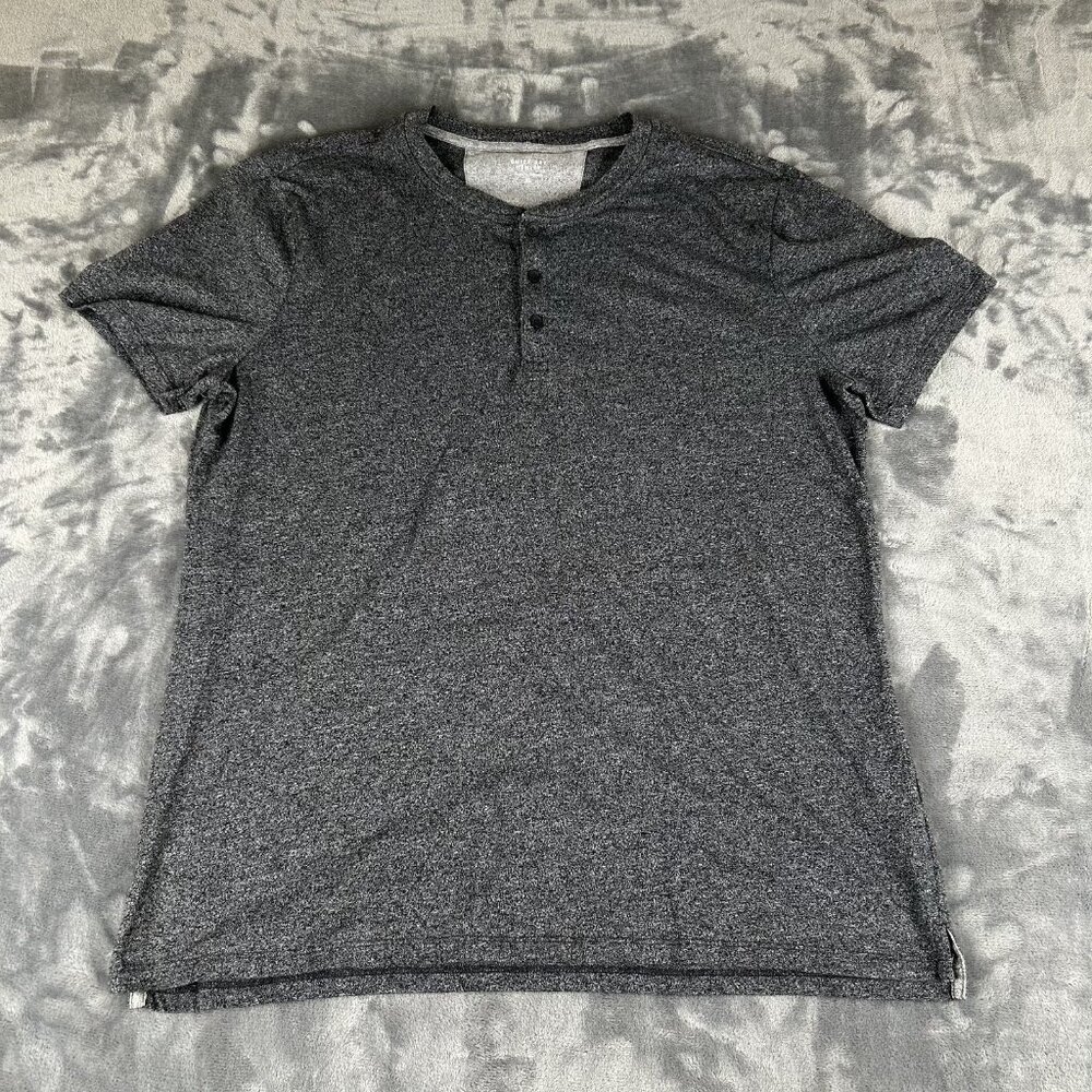 Banana Republic Mens Henley Shirt XL Short Sleeve Camisa Charcoal Gray Basic
